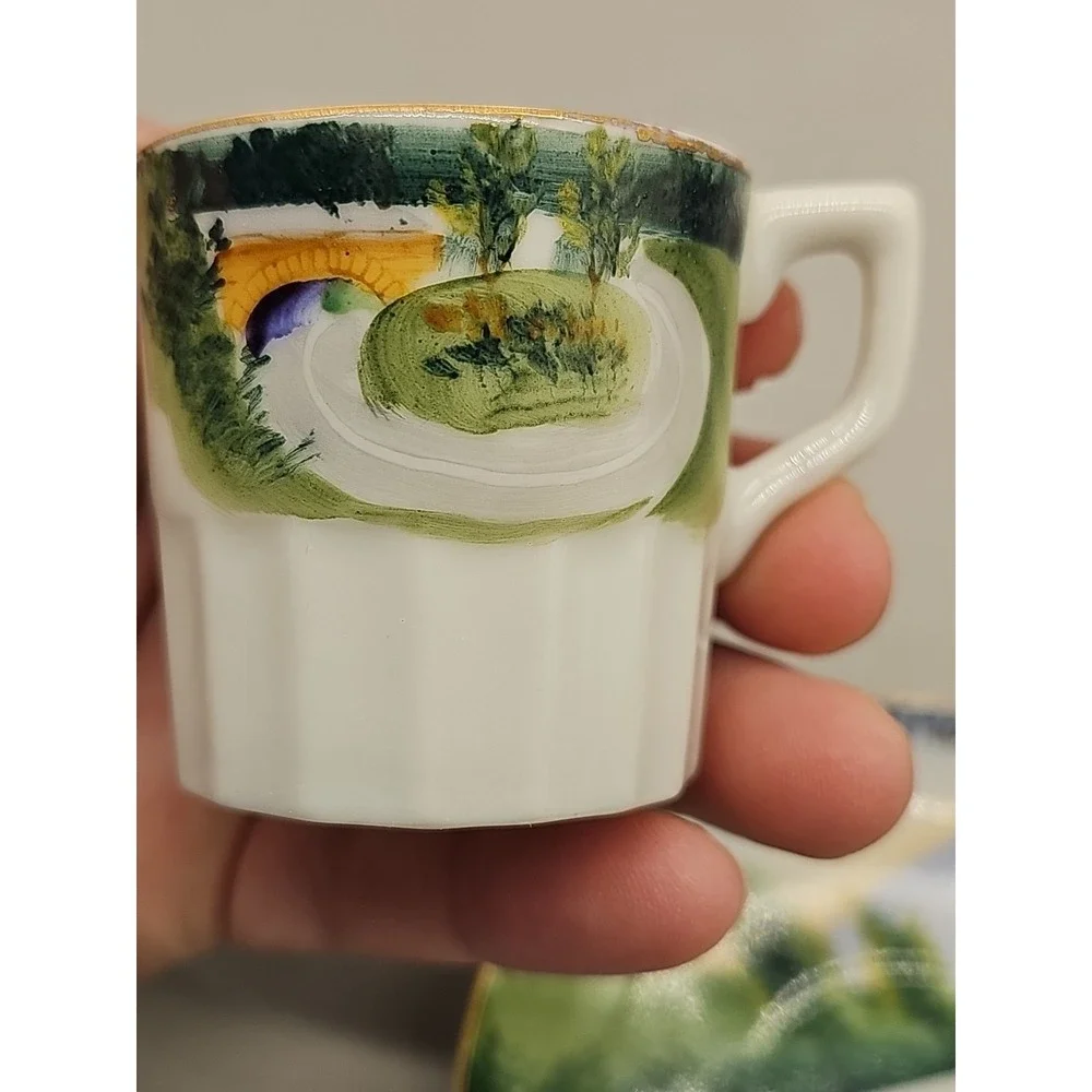 Miniature Mini Tea Cup Saucer Lot Of 3 Souvenir Oklahoma Colorado Smoky Mountain